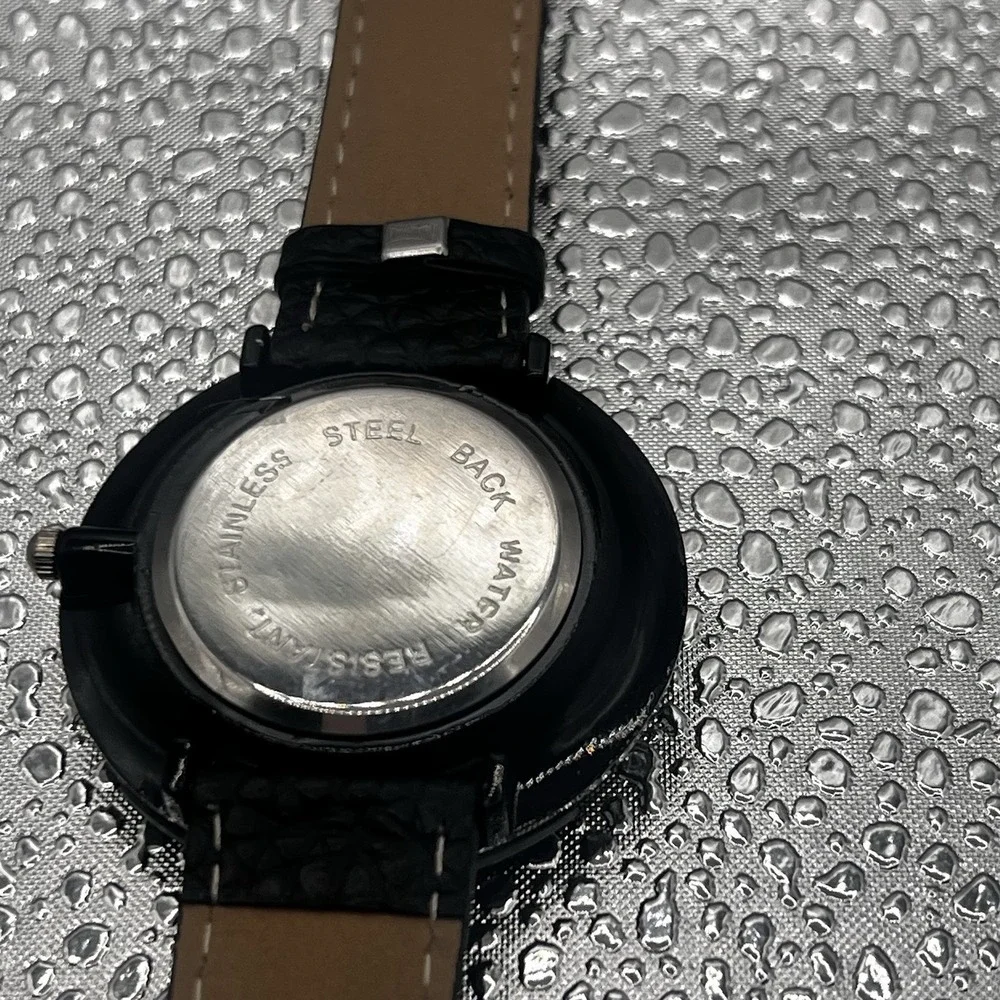 BRSDK Watch Quartz 3390 New Battery Black W/ Rhinestones Silver Numbers